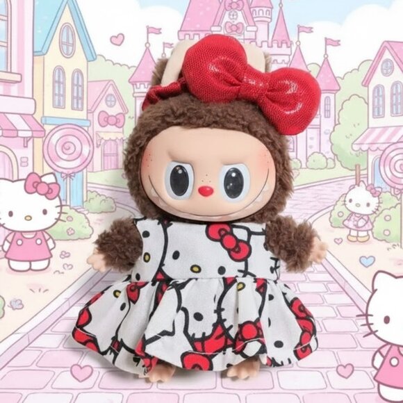 Hello Kitty Dress and Metallic Bow Made to fit Labubu Outfit - Picture 1 of 7